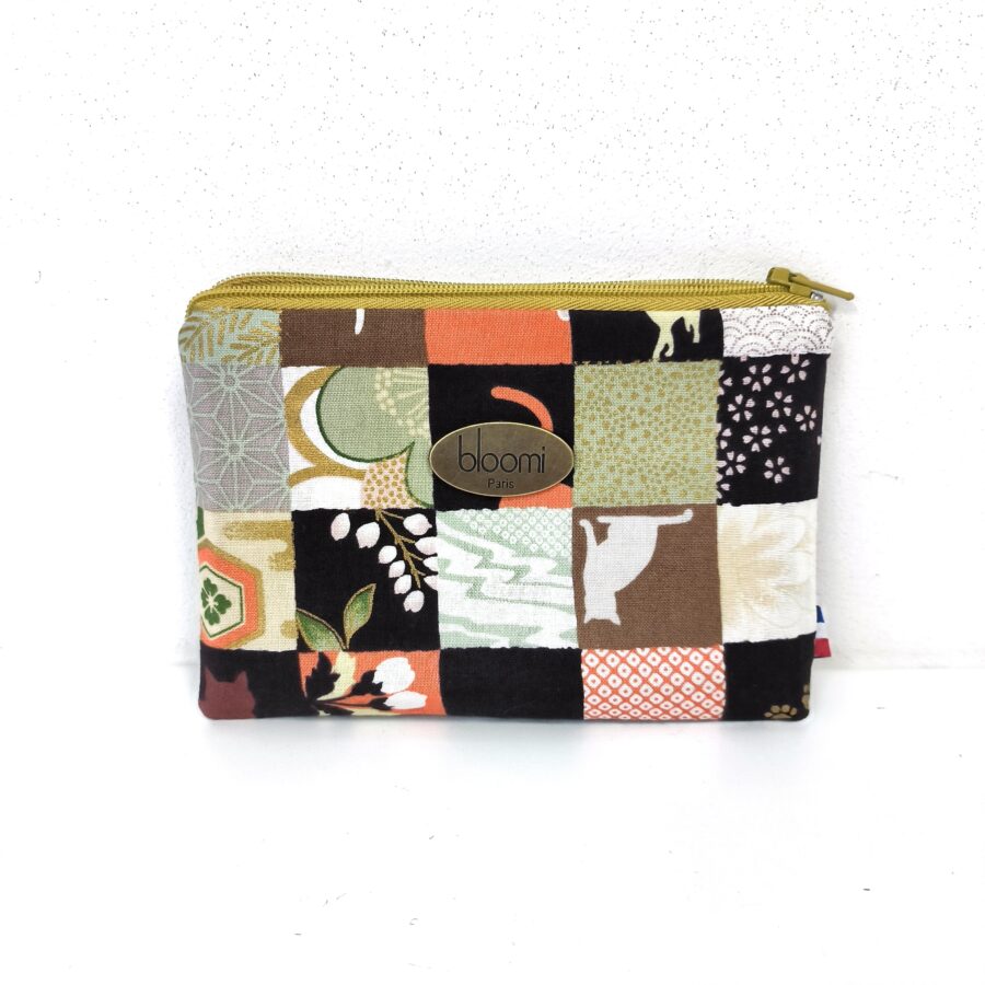 Grande porte-monnaie chats Neko en tissu japonais orange – Image 2