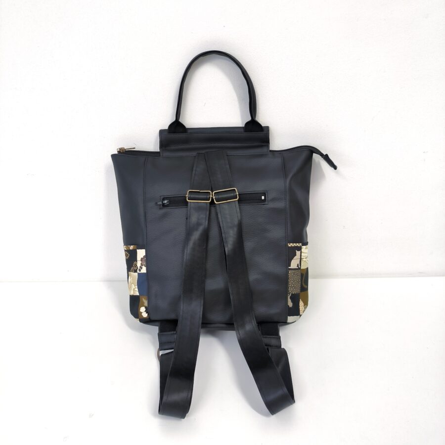 Petit sac à dos vegan noir avec motifs chats or et bleu – Image 3