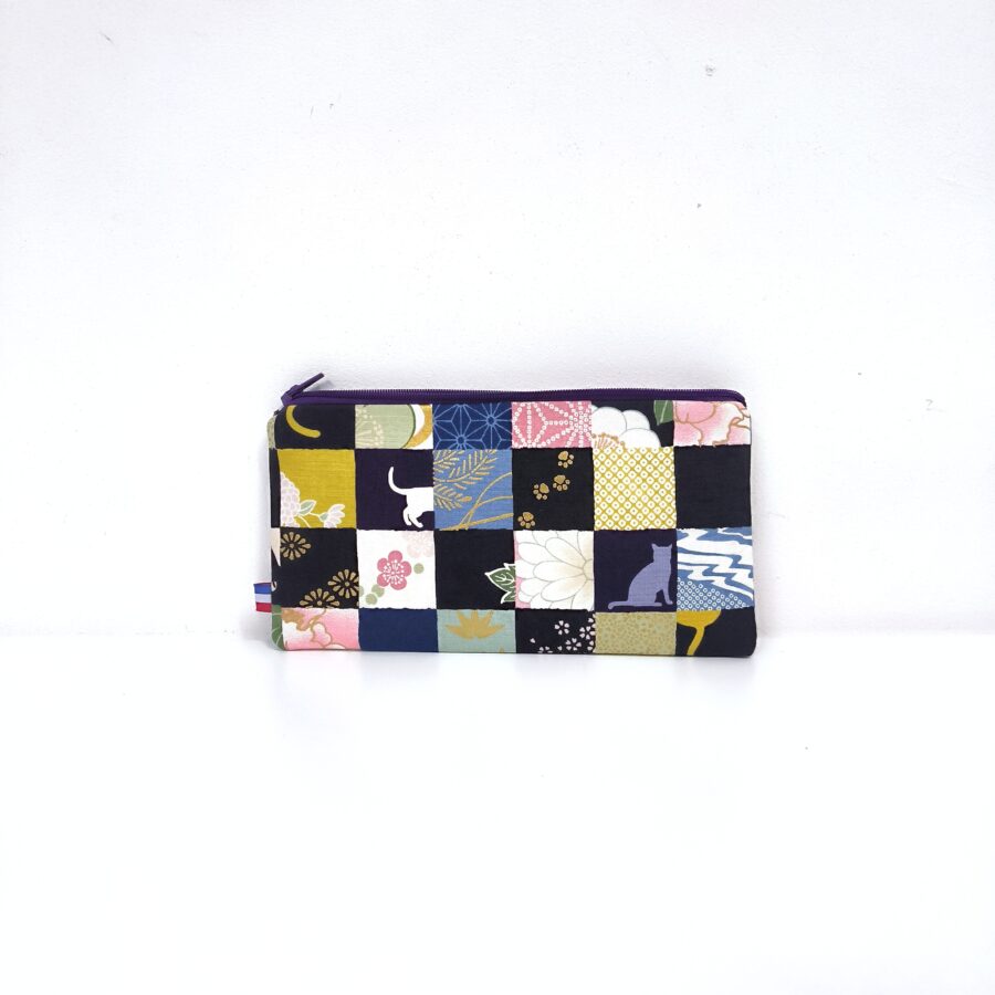Trousse allongée chats Neko violet et vert étui à lunettes – Image 2