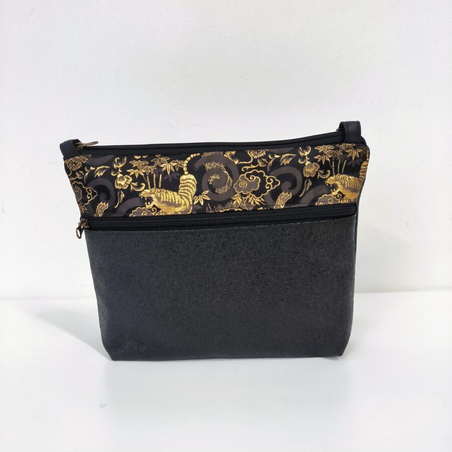 Moyenne pochette bandoulière à bande de kimono précieux tigres et dragons or – Image 3