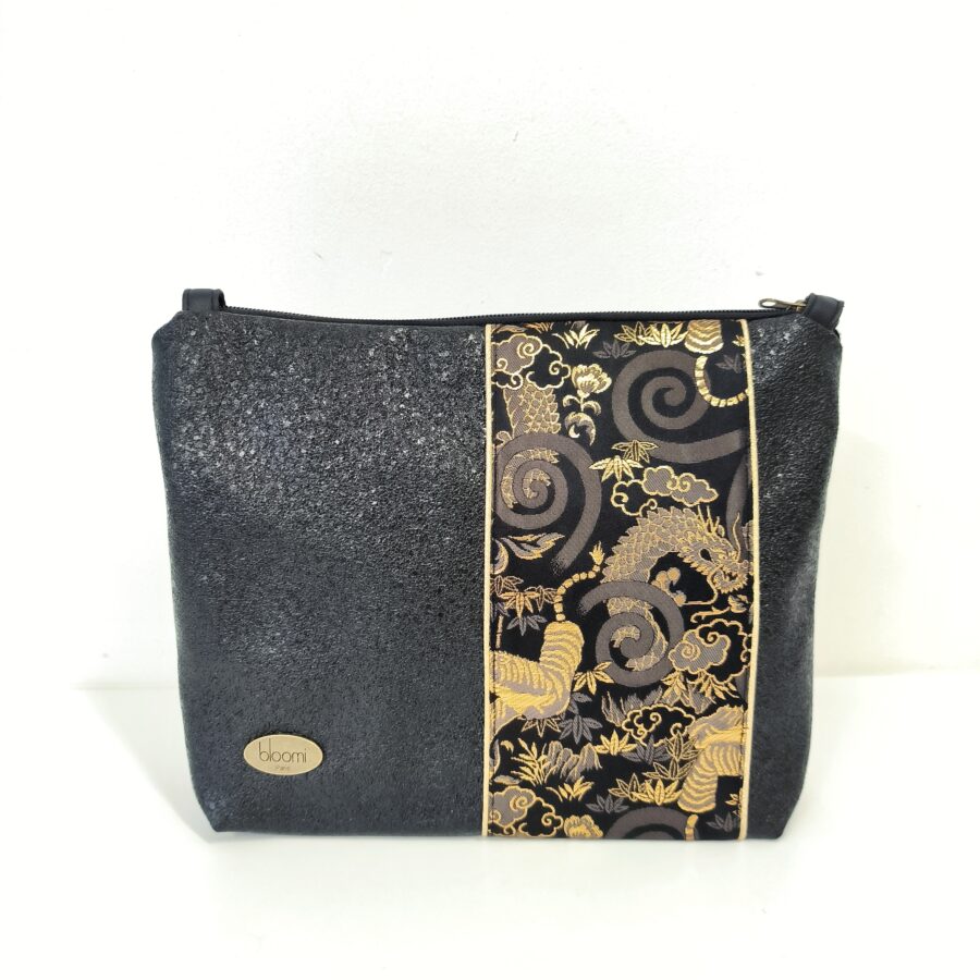 Moyenne pochette bandoulière à bande de kimono précieux tigres et dragons or – Image 2