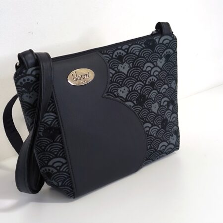 Petit sac bandoulière vegan motifs Chats Gris et vagues