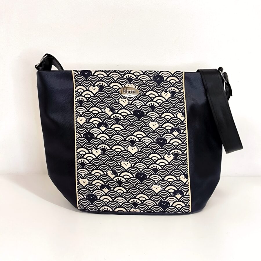 Sac moyen bandoulière vegan Chats Bleu et vagues