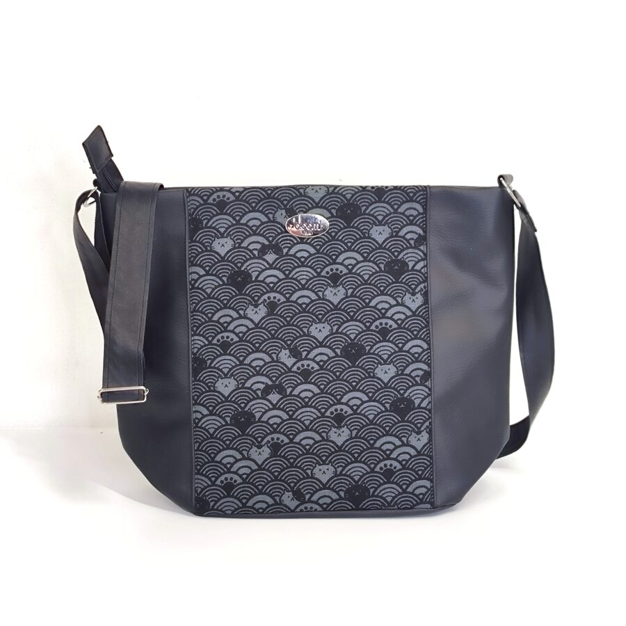 Sac Tote vegan bandoulière Chats Gris et vagues