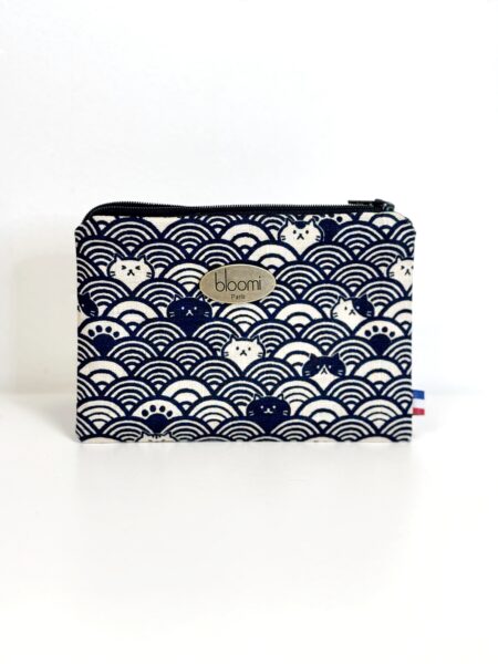 Grand porte-monnaie vegan Chats Bleu et cuir vegan marine