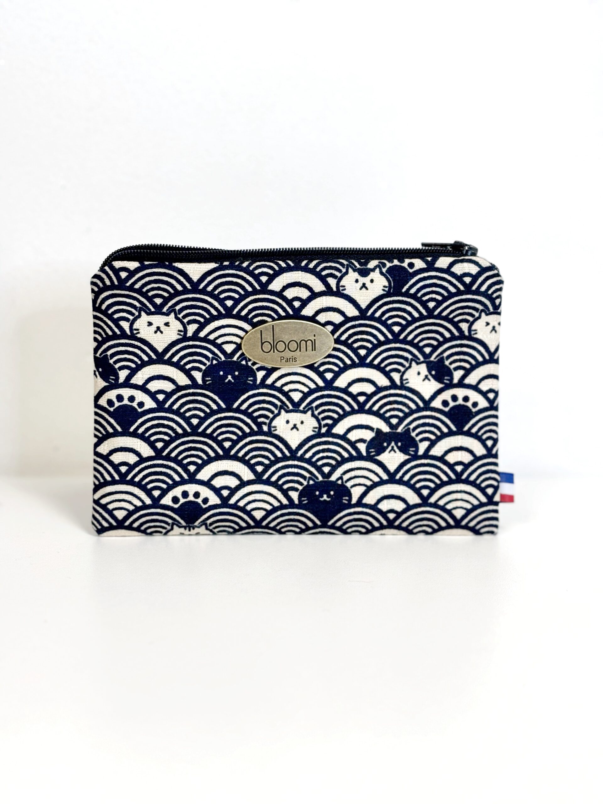 Grand porte-monnaie vegan Chats Bleu et cuir vegan marine