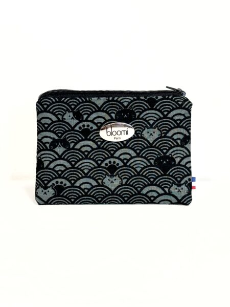 Grand porte-monnaie vegan motifs Chats Gris et vagues