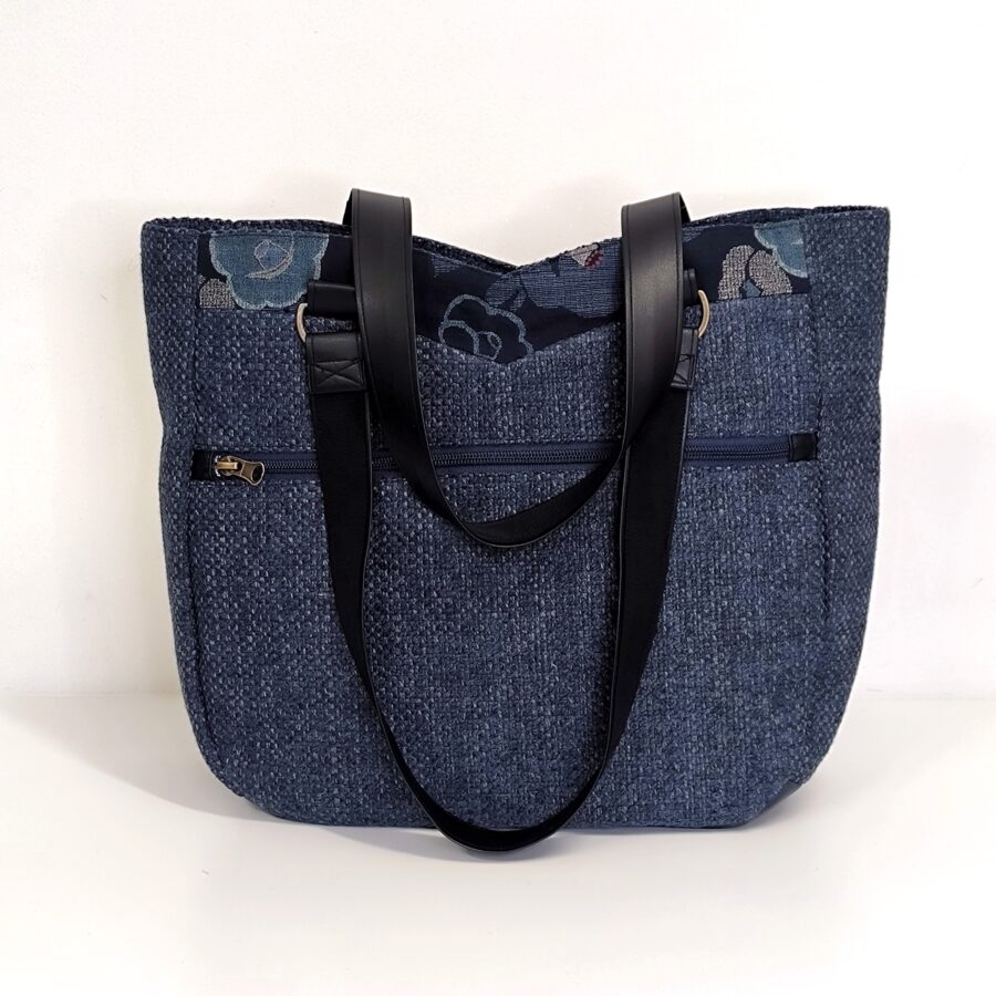 Sac Audrey Fleurs japonaises Bleu en tweed – Image 3