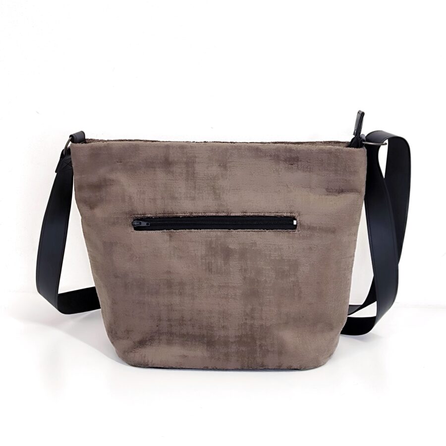 Sac Tote Bag bandoulière vegan Fleurs japonaises velours Marron – Image 2
