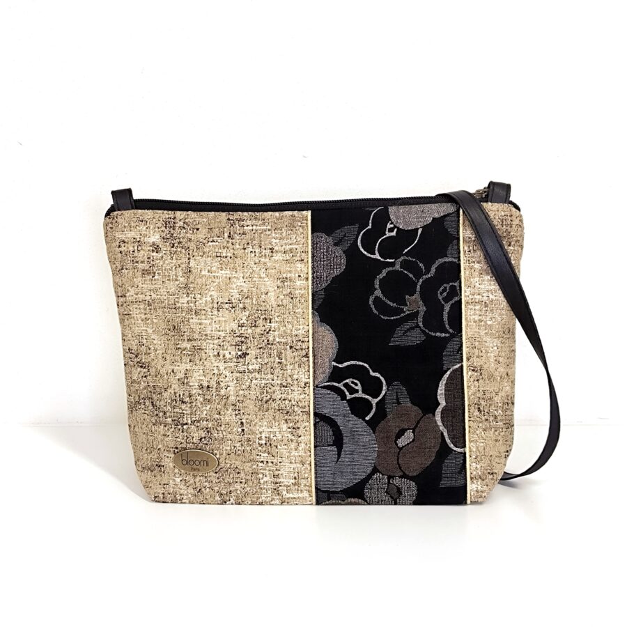 Pochette bandoulière vegan dorée en  Fleurs japonaises or et noir – Image 2