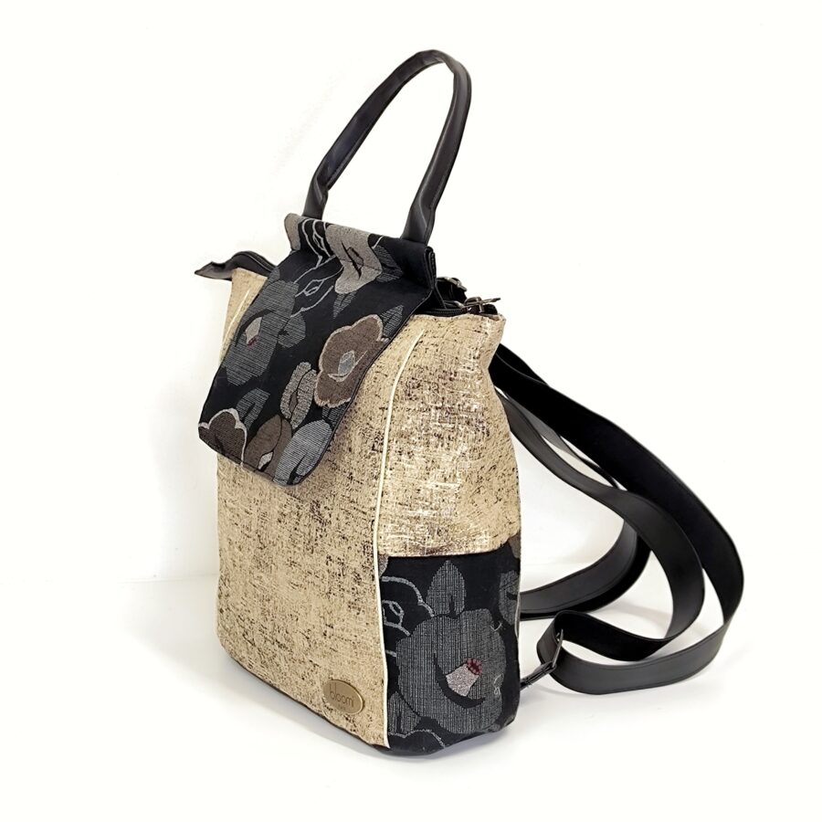Sac à dos petit format vegan Fleurs japonaises or et noir – Image 2