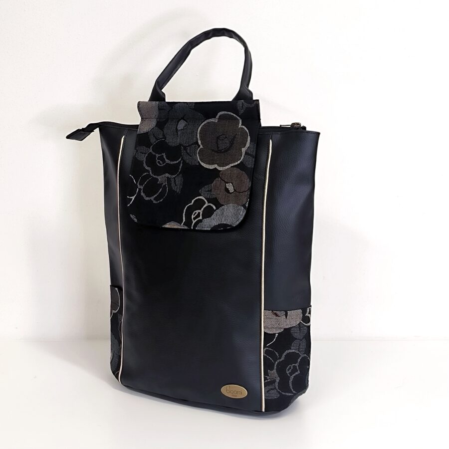 Sac à dos grand format vegan Fleurs japonaises or et noir – Image 3