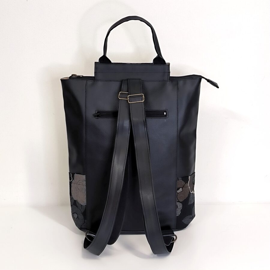 Sac à dos grand format vegan Fleurs japonaises or et noir – Image 2