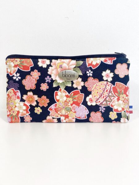 Trousse allongée Kimono Rouge à fleurs