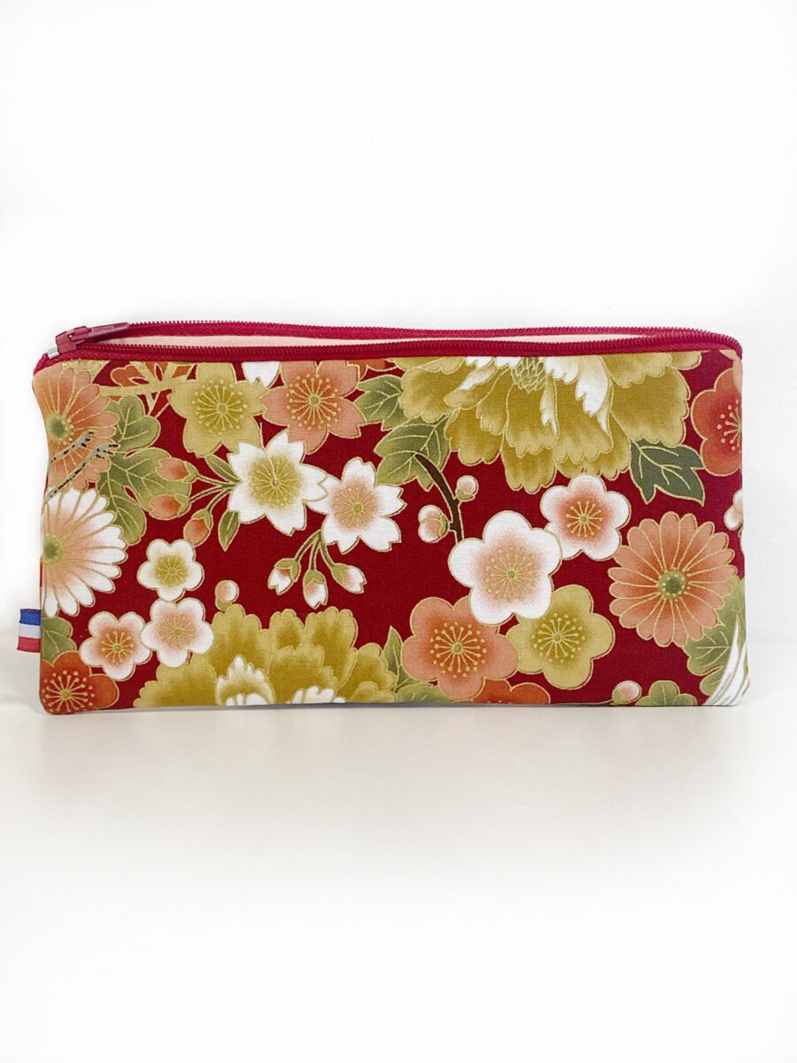 Trousse allongée matelassée en kimono Kushiro Orange – Image 4