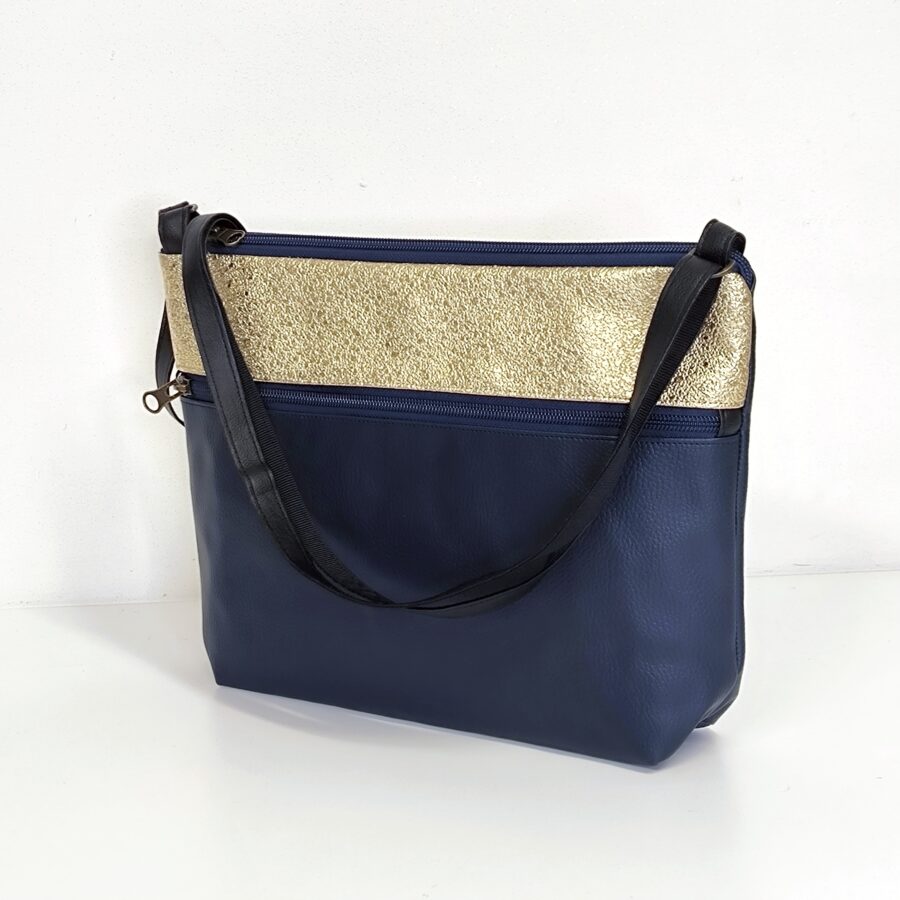 Pochette bandoulière vegan en cuir marine vegan et Liberty de fleurs Pavot Bleu – Image 5
