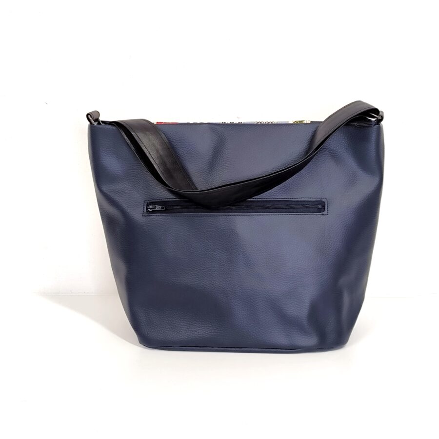 Tote Bag bandoulière vegan avec Têtes de chats or et bleu – Image 3