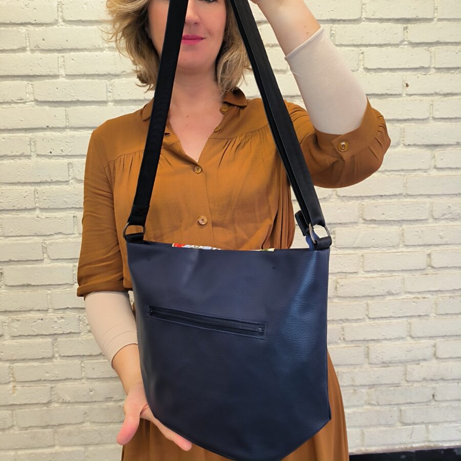 Tote Bag bandoulière vegan avec Têtes de chats or et bleu – Image 4