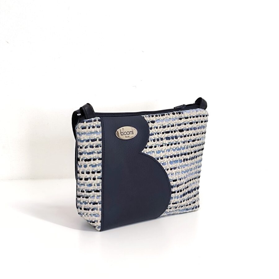 Petit sac bandoulière vegan en tweed et cuir marine vegan Tweedy Bleu – Image 3