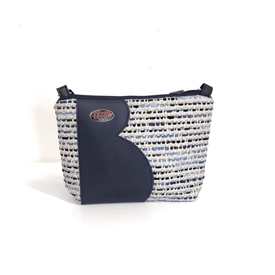 Petit sac bandoulière vegan en tweed et cuir marine vegan Tweedy Bleu – Image 7