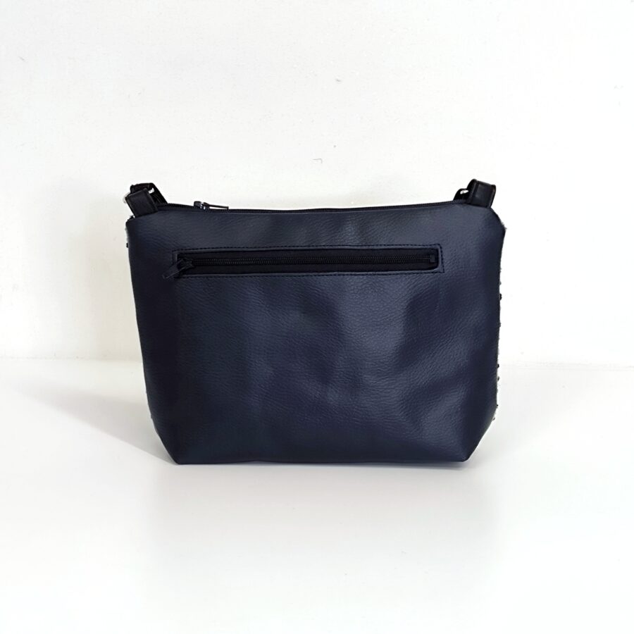 Petit sac bandoulière vegan en tweed et cuir marine vegan Tweedy Bleu – Image 6