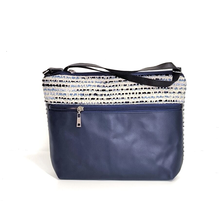 Pochette bandoulière moyenne en tweed et cuir vegan marine Tweedy Bleu – Image 3