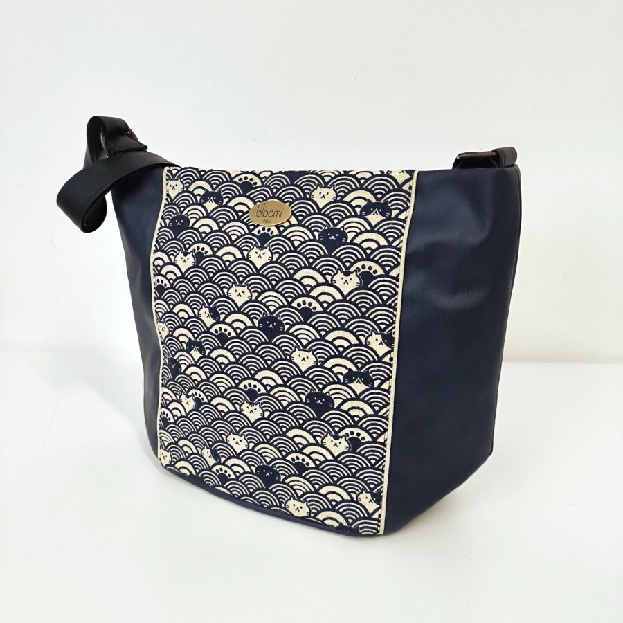 Sac moyen bandoulière vegan Chats Bleu et vagues – Image 6