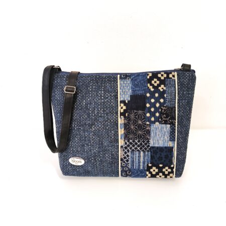 Pochette bandoulière vegan Camaïeux japonais bleu en tweed