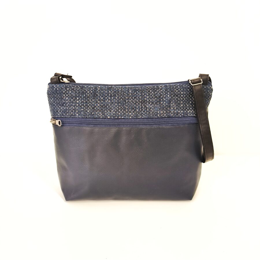 Pochette bandoulière vegan Camaïeux japonais bleu en tweed – Image 2