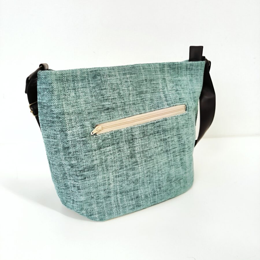 Sac moyen porté épaule et bandoulière en textile haut de gamme turquoise et kimono – Image 3