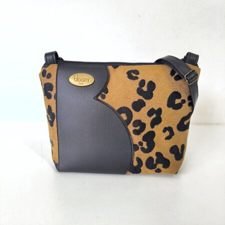 Petit sac bandoulière vegan en Léopard et cuir noir vegan