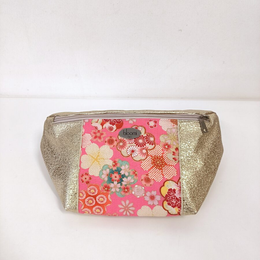 Banane moyenne en cuir vegan doré et kimono japonais sakura rose