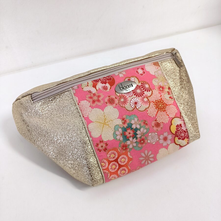 Banane moyenne en cuir vegan doré et kimono japonais sakura rose – Image 2
