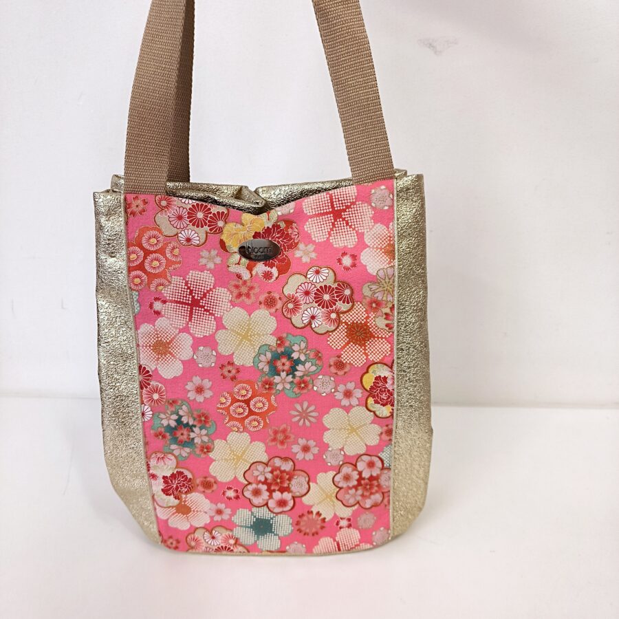 Grand  panier deux en un Sakura rose et cuir vegan doré – Image 2