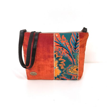 Pochette bandoulière vegan turquoise et velours orangé
