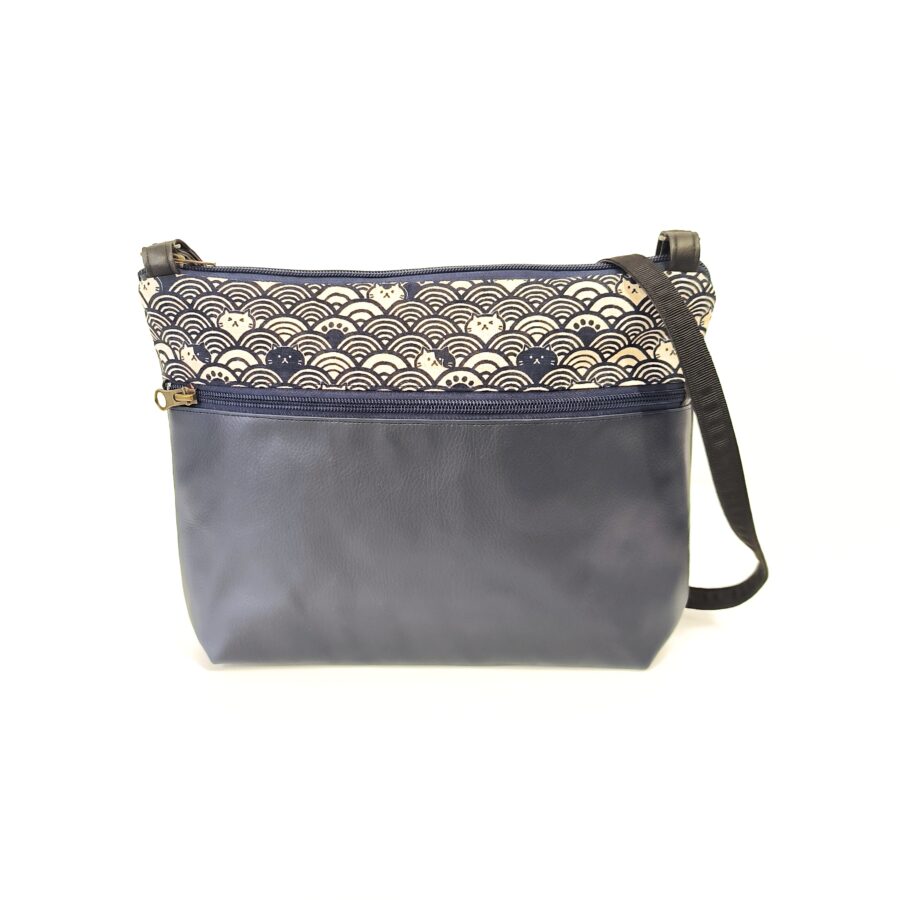 Pochette bandoulière vegan motifs de chats et vagues bleu – Image 3