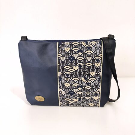 Pochette bandoulière vegan motifs de chats et vagues bleu