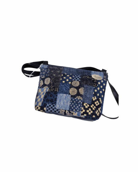Petit sac bandoulière vegan en tissu japonais motifs Patchwork bleu